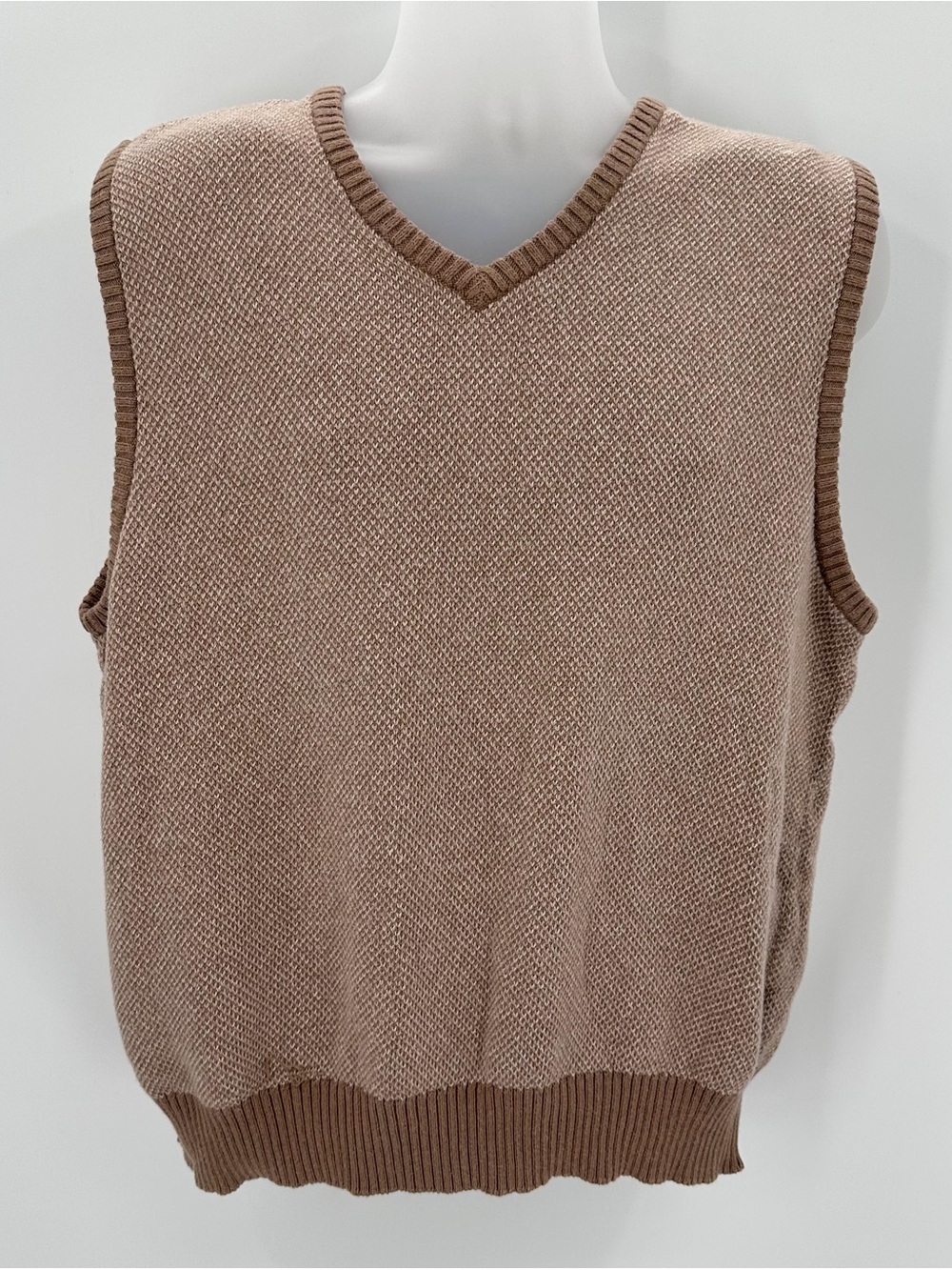 Polo Golf Ralph Lauren Sweater Vest Mens L Brown Beige Knit V-Neck Cotton Alpaca